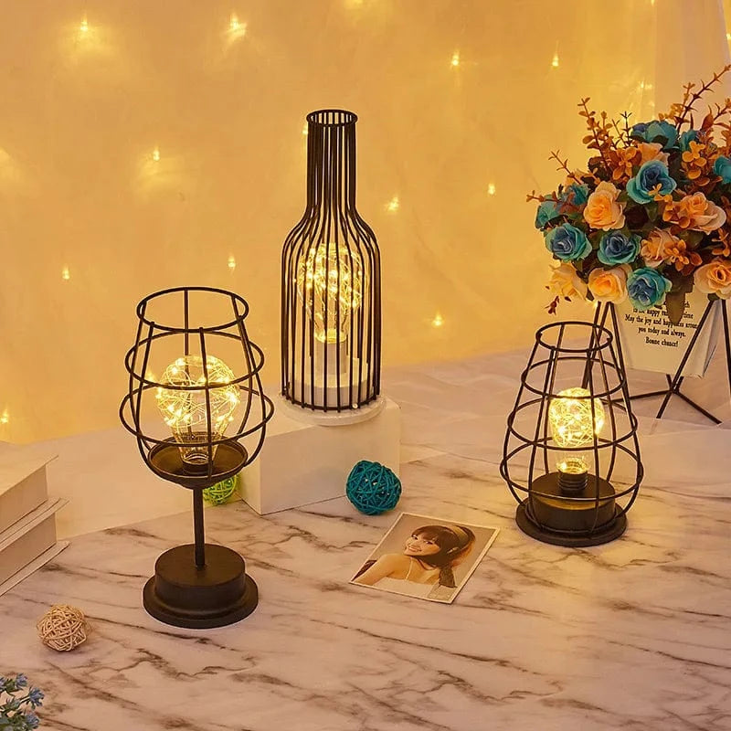 Verthara Battery Operated Iron Wire Cage LED Table Lamp – Decorative Bedside Lamp for Bedroom and Living Room, Warm White Light