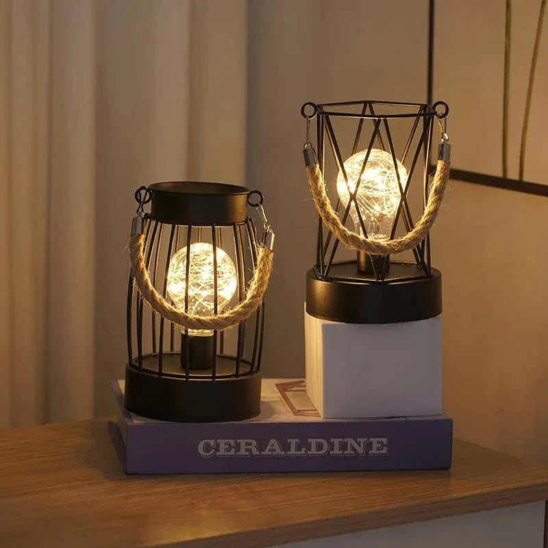 Verthara Battery Operated Iron Wire Cage LED Table Lamp – Decorative Bedside Lamp for Bedroom and Living Room, Warm White Light