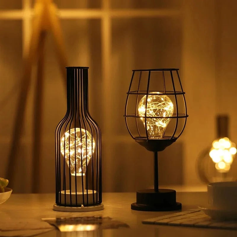 Verthara Battery Operated Iron Wire Cage LED Table Lamp – Decorative Bedside Lamp for Bedroom and Living Room, Warm White Light