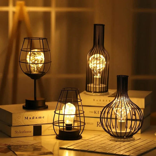 Verthara Battery Operated Iron Wire Cage LED Table Lamp – Decorative Bedside Lamp for Bedroom and Living Room, Warm White Light