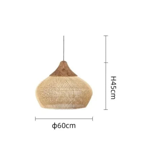 Verthara Beige Rattan Pendant Light – Retro Hanging Light for Kitchen and Dining Room, Adjustable Height, E27 Bulb Compatible 60x45cm / No Bulb