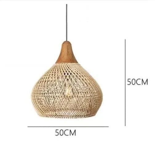 Verthara Beige Rattan Pendant Light – Retro Hanging Light for Kitchen and Dining Room, Adjustable Height, E27 Bulb Compatible 50x50cm / No Bulb