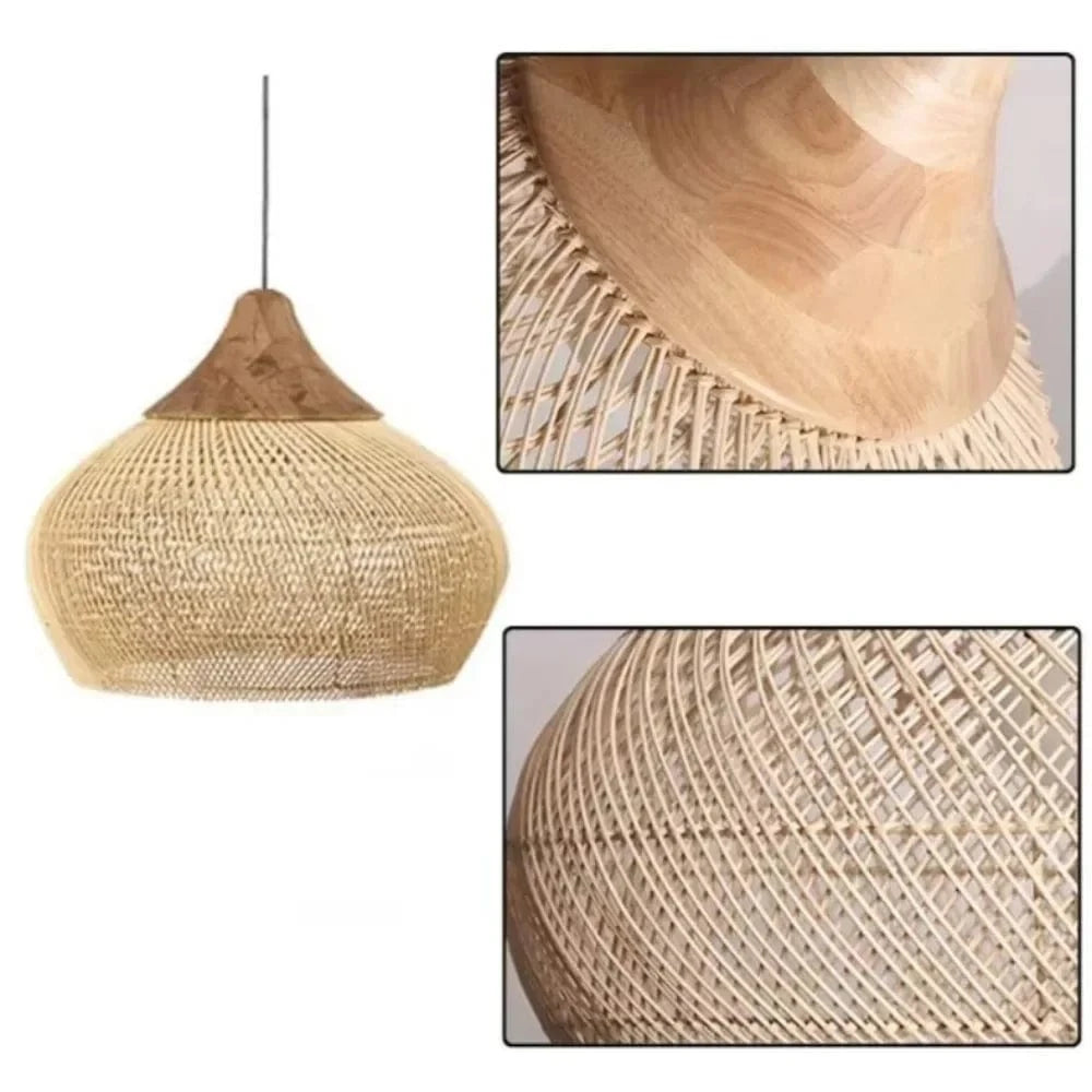 Verthara Beige Rattan Pendant Light – Retro Hanging Light for Kitchen and Dining Room, Adjustable Height, E27 Bulb Compatible