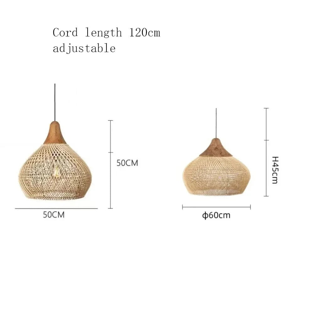 Verthara Beige Rattan Pendant Light – Retro Hanging Light for Kitchen and Dining Room, Adjustable Height, E27 Bulb Compatible