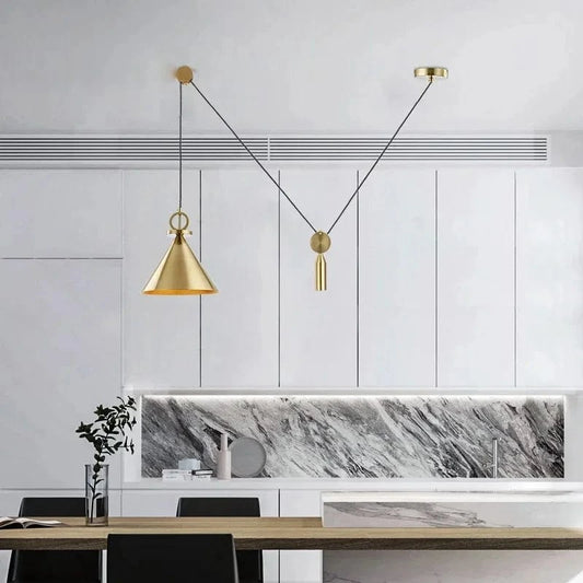 Verthara Black Adjustable Pendant Light with Lifting Pulley – Modern Ceiling Light Fixture for Home and Restaurant