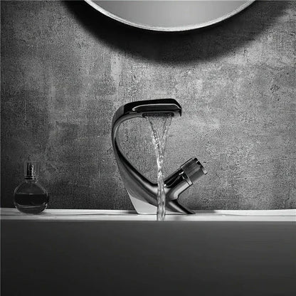 Verthara Black Copper Waterfall Bathroom Faucet – Hot and Cold Single Hole Basin Tap for Undercounter Sinks