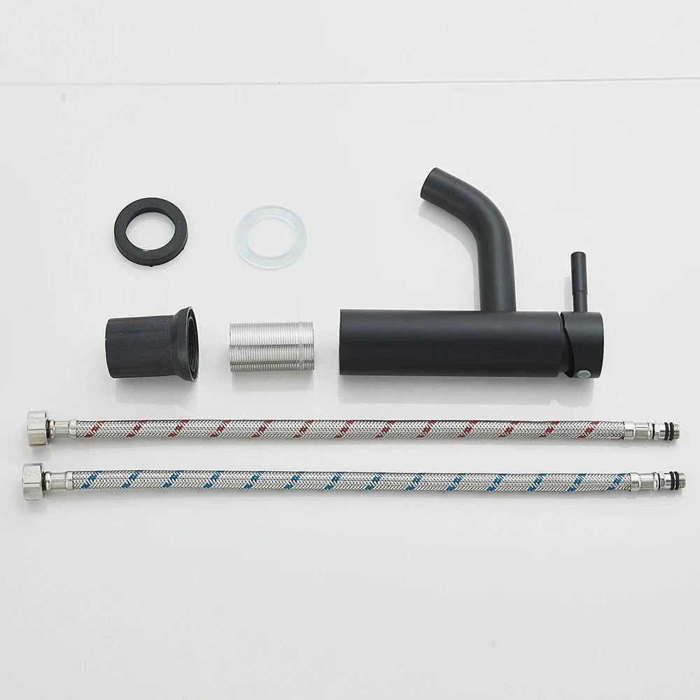 Verthara Black Deck Mounted Bathroom Faucet with Hot and Cold Mixer and Pop-Up Drain – Modern Basin Taps for Stylish Bathrooms