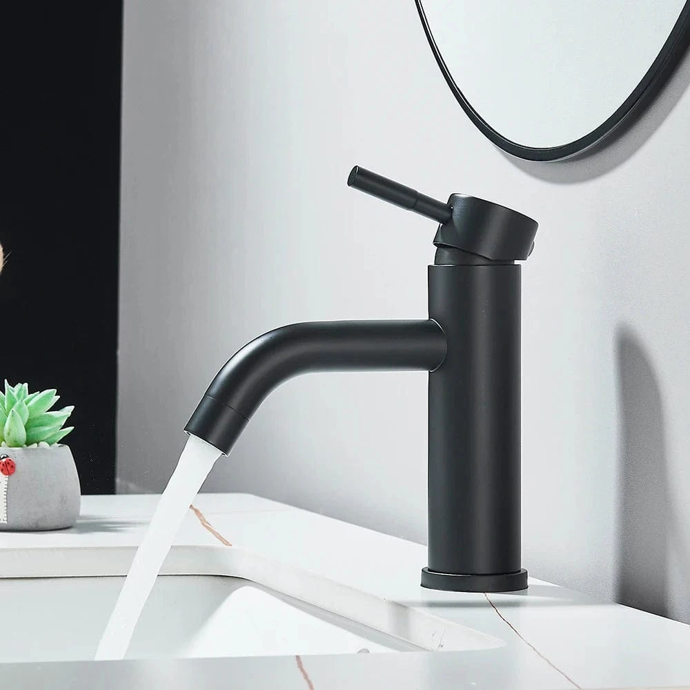 Verthara Black Deck Mounted Bathroom Faucet with Hot and Cold Mixer and Pop-Up Drain – Modern Basin Taps for Stylish Bathrooms