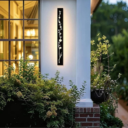 Verthara Black LED Outdoor Wall Light with Waterproof IP67 Rating and Peach Flower Pattern - Stainless Steel Wall Sconce for Garden or Villa