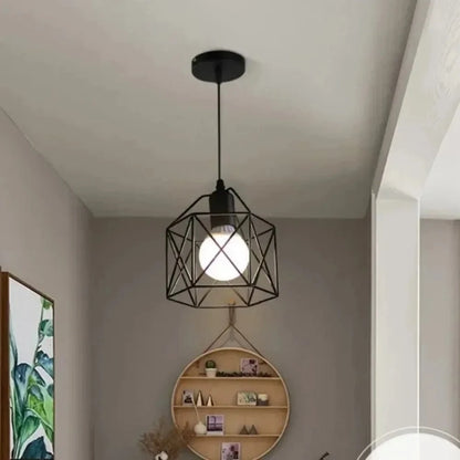 Verthara Black Pendant Light – Modern Industrial Metal Cage Design for Kitchen Island Lighting and Dining Room B1