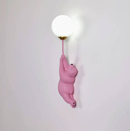 Verthara Cartoon Bear LED Wall Lamp with 3D Moon Decor – Kids Bedroom Wall Light Sconce, Safe and Energy-Efficient Night Light Pink B
