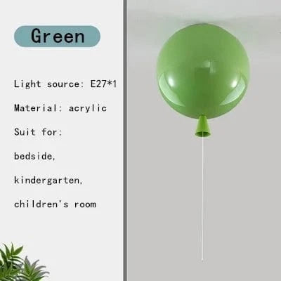Verthara Colorful LED Ceiling Light Fixture for Kids' Rooms – Energy-Efficient Balloon Design, Eye-Safe Illumination, 15-Inch Diameter Green / Dia20cm / Cold White