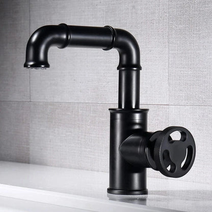 Verthara Contemporary Black Brass Bathroom Faucet with Single Handle Design for Hot and Cold Water Mixing – Stylish Basin Tap 20A02-Black