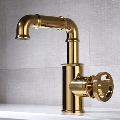 Verthara Contemporary Black Brass Bathroom Faucet with Single Handle Design for Hot and Cold Water Mixing – Stylish Basin Tap 20A02-Gold