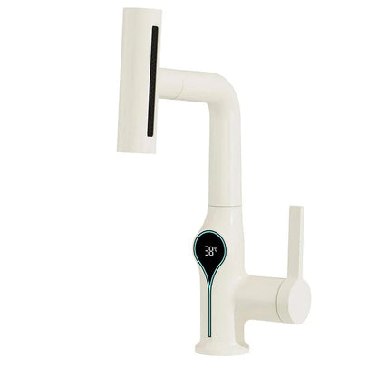 Verthara Digital Basin Faucet with Waterfall Stream and Temperature Display for Bathroom Sink beige