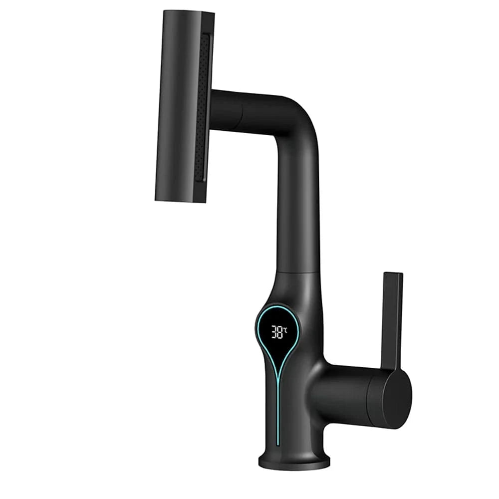 Verthara Digital Basin Faucet with Waterfall Stream and Temperature Display for Bathroom Sink Black