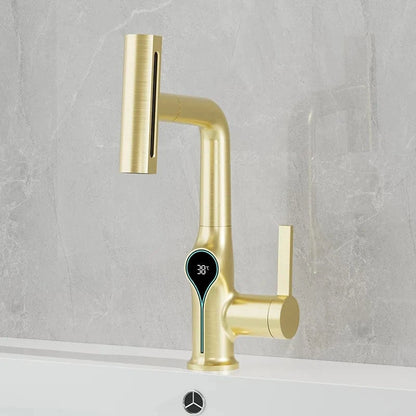 Verthara Digital Basin Faucet with Waterfall Stream and Temperature Display for Bathroom Sink gold