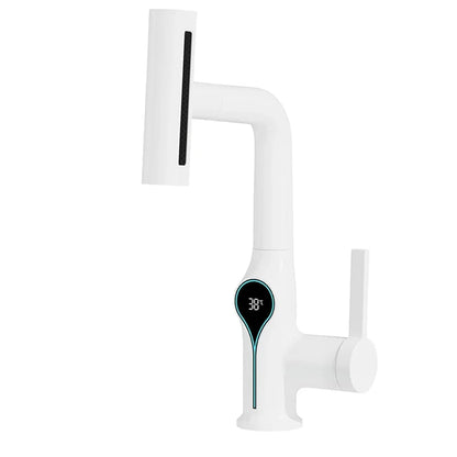 Verthara Digital Basin Faucet with Waterfall Stream and Temperature Display for Bathroom Sink White