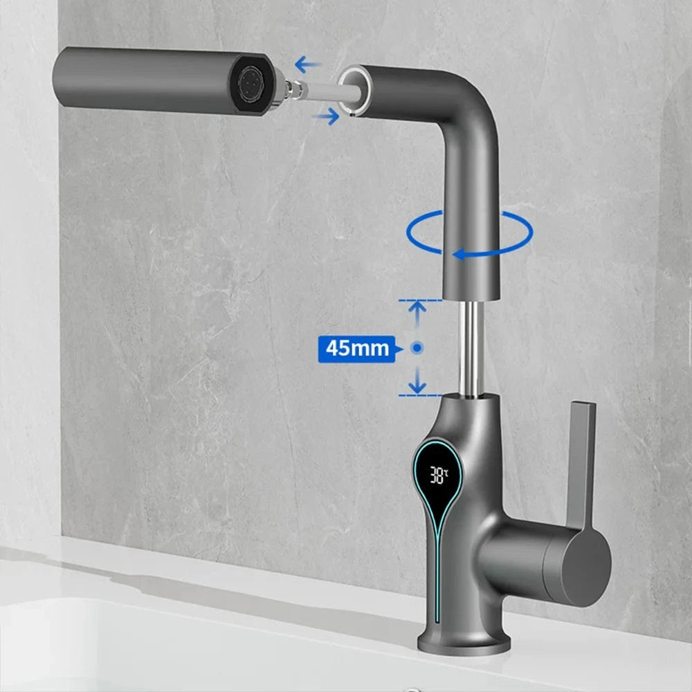 Verthara Digital Basin Faucet with Waterfall Stream and Temperature Display for Bathroom Sink