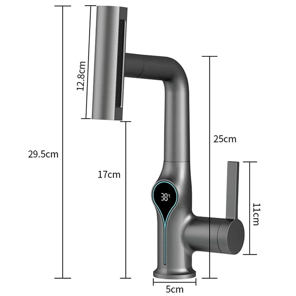Verthara Digital Basin Faucet with Waterfall Stream and Temperature Display for Bathroom Sink