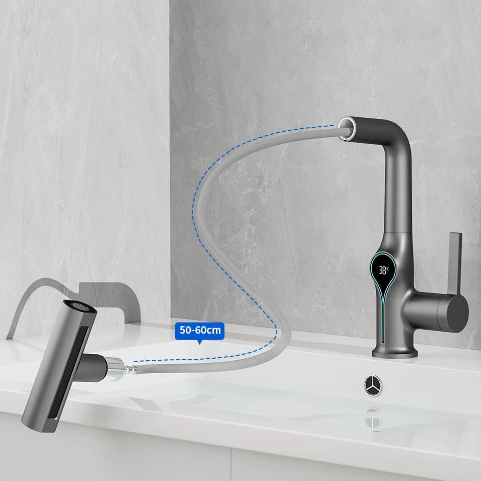 Verthara Digital Basin Faucet with Waterfall Stream and Temperature Display for Bathroom Sink