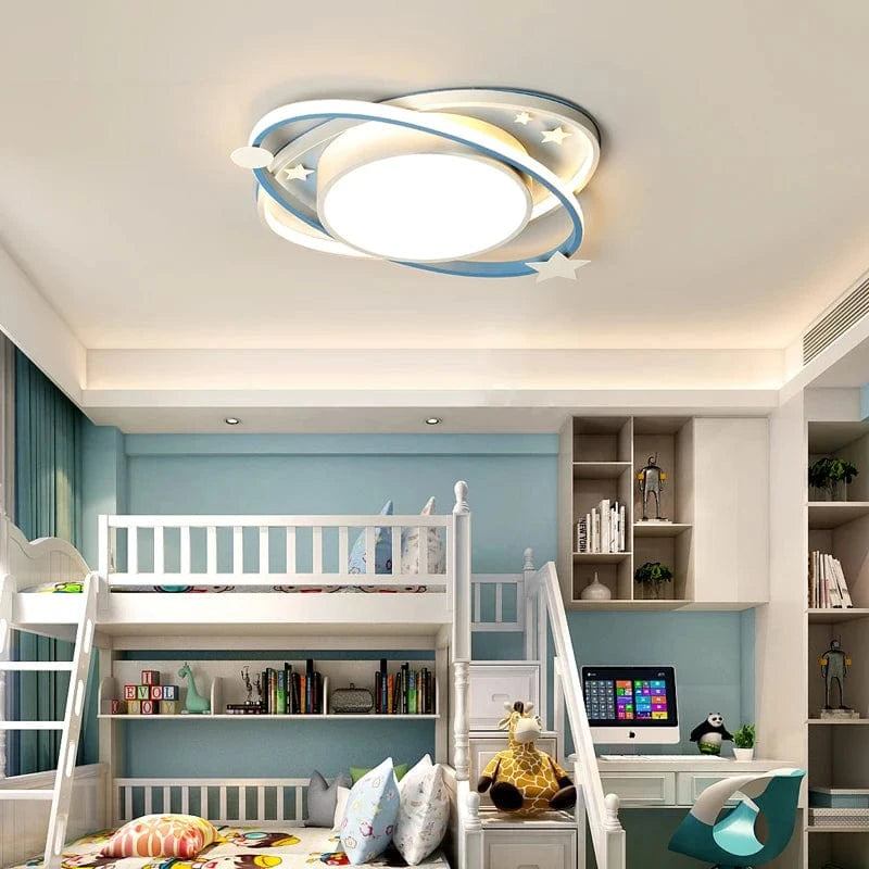 Verthara Dimmable LED Ceiling Light for Kids, Oval Blue Design with Remote Control, Aluminum & Acrylic, 45cm or 55cm Options