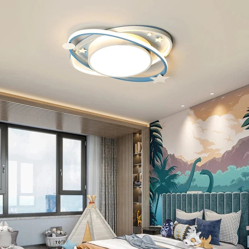 Verthara Dimmable LED Ceiling Light for Kids, Oval Blue Design with Remote Control, Aluminum & Acrylic, 45cm or 55cm Options