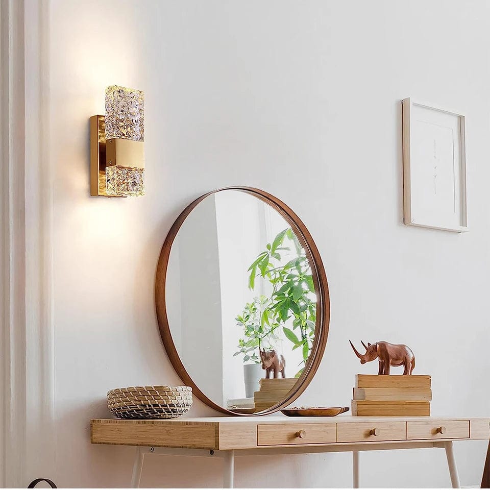 Verthara Dimmable LED Crystal Wall Light with Remote Control, Adjustable 3000K-6000K for Bathroom, Living Room, and Bedroom Sconces