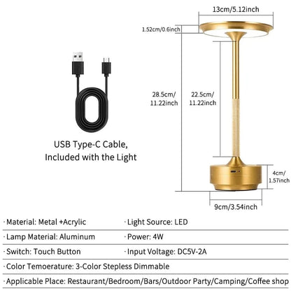 Verthara Dimmable Touch Control Rechargeable Table Lamp