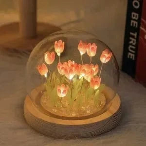 Verthara DIY Tulip LED Night Light – Battery Operated - Colourful - Wooden Base - Indoor Decor - Charming Gift Idea Orange