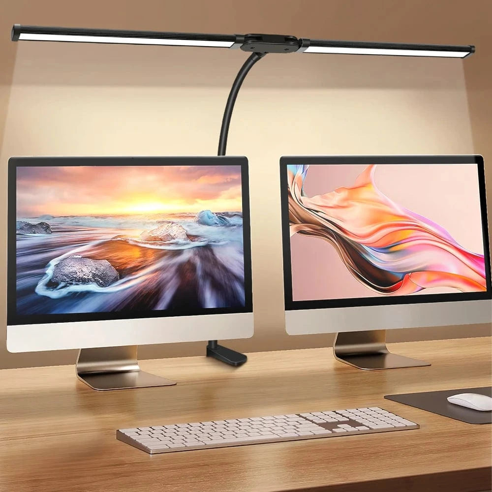 Verthara Double Head LED Clip Desk Lamp with 3 Color Modes and 10 Dimmable Settings for Home Office Lighting 2 HEAD Dimmable