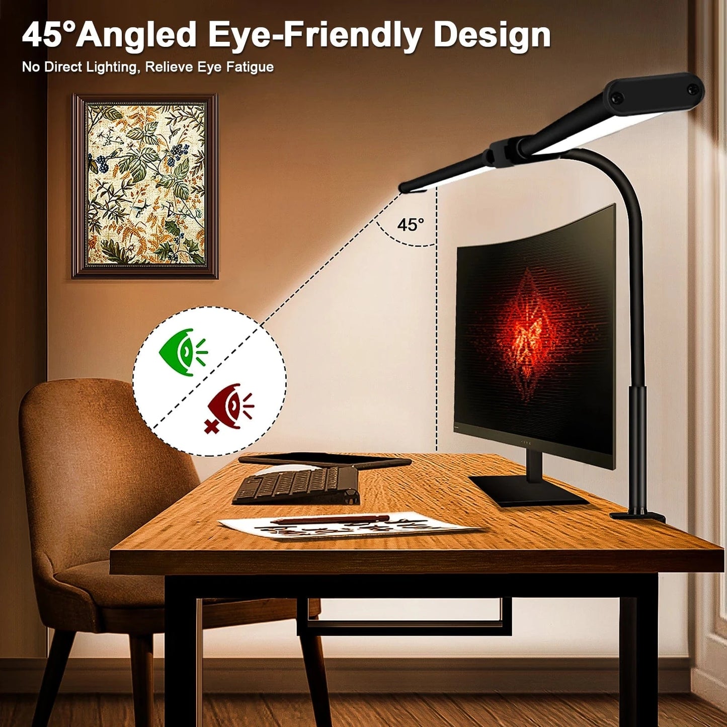 Verthara Double Head LED Clip Desk Lamp with 3 Color Modes and 10 Dimmable Settings for Home Office Lighting 2 HEAD Dimmable