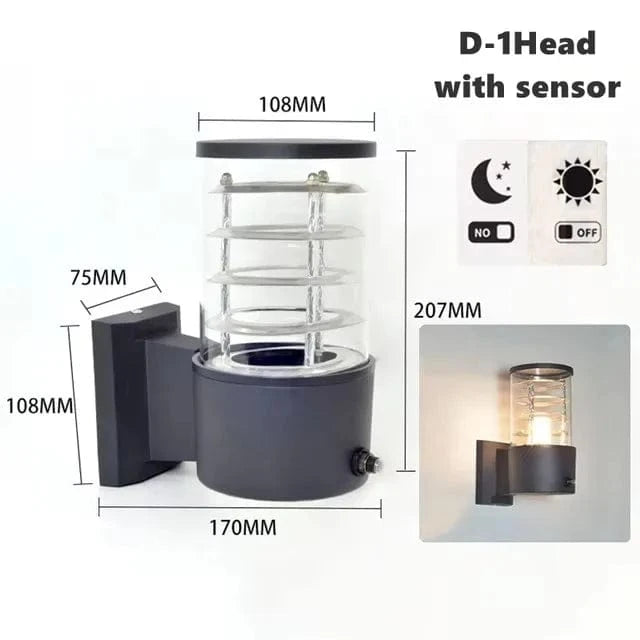 Verthara E27 LED Outdoor Wall Lamp, Waterproof Glass and Aluminum Up Down Glow Sconce for Garden, Balcony, Modern Exterior Wall Lights D-1 head with sensor / Warm White