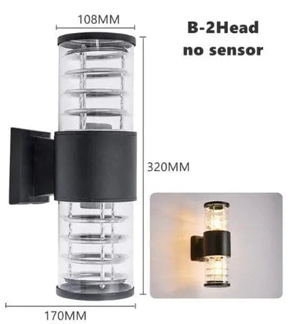 Verthara E27 LED Outdoor Wall Lamp, Waterproof Glass and Aluminum Up Down Glow Sconce for Garden, Balcony, Modern Exterior Wall Lights B-2 heads no sensor / E27 No Bulb