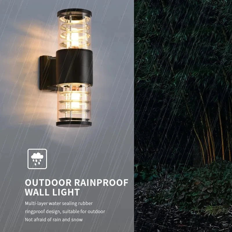 Verthara E27 LED Outdoor Wall Lamp, Waterproof Glass and Aluminum Up Down Glow Sconce for Garden, Balcony, Modern Exterior Wall Lights