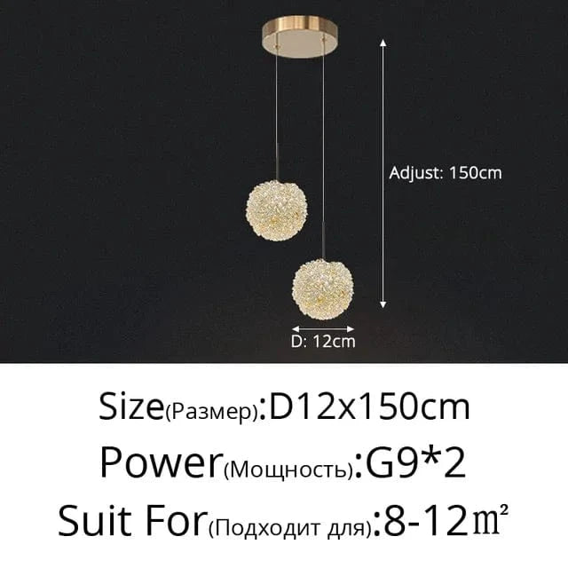 Verthara Elegant Crystal Chandelier Light for Bedroom and Bar – Modern Round Ball Design with Adjustable Hanging Cable