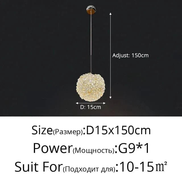 Verthara Elegant Crystal Chandelier Light for Bedroom and Bar – Modern Round Ball Design with Adjustable Hanging Cable
