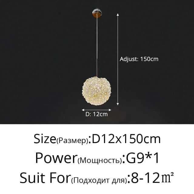 Verthara Elegant Crystal Chandelier Light for Bedroom and Bar – Modern Round Ball Design with Adjustable Hanging Cable