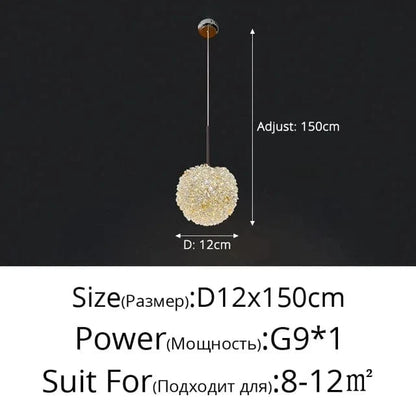 Verthara Elegant Crystal Chandelier Light for Bedroom and Bar – Modern Round Ball Design with Adjustable Hanging Cable