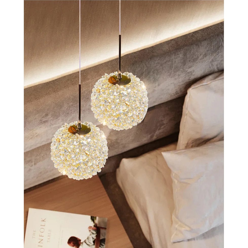 Verthara Elegant Crystal Chandelier Light for Bedroom and Bar – Modern Round Ball Design with Adjustable Hanging Cable