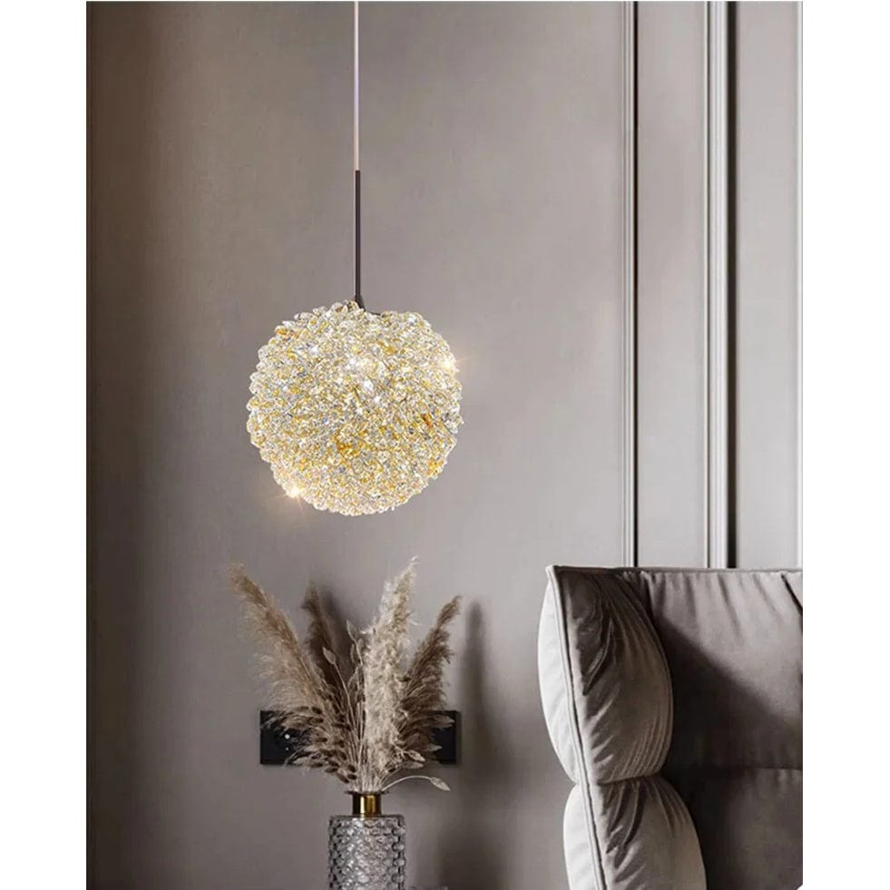 Verthara Elegant Crystal Chandelier Light for Bedroom and Bar – Modern Round Ball Design with Adjustable Hanging Cable