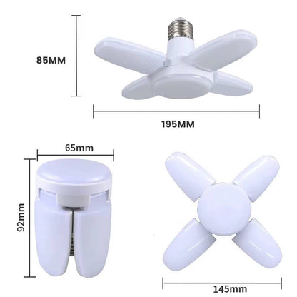 Verthara Foldable 28W LED Light Bulb with E27 Base – Adjustable Fan Lamp for Home and Garage Lighting, 6500K Bright White