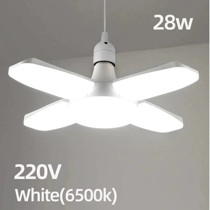 Verthara Foldable 28W LED Light Bulb with E27 Base – Adjustable Fan Lamp for Home and Garage Lighting, 6500K Bright White Cold White 220V