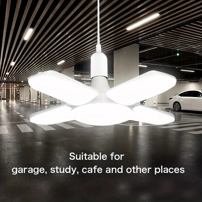 Verthara Foldable 28W LED Light Bulb with E27 Base – Adjustable Fan Lamp for Home and Garage Lighting, 6500K Bright White