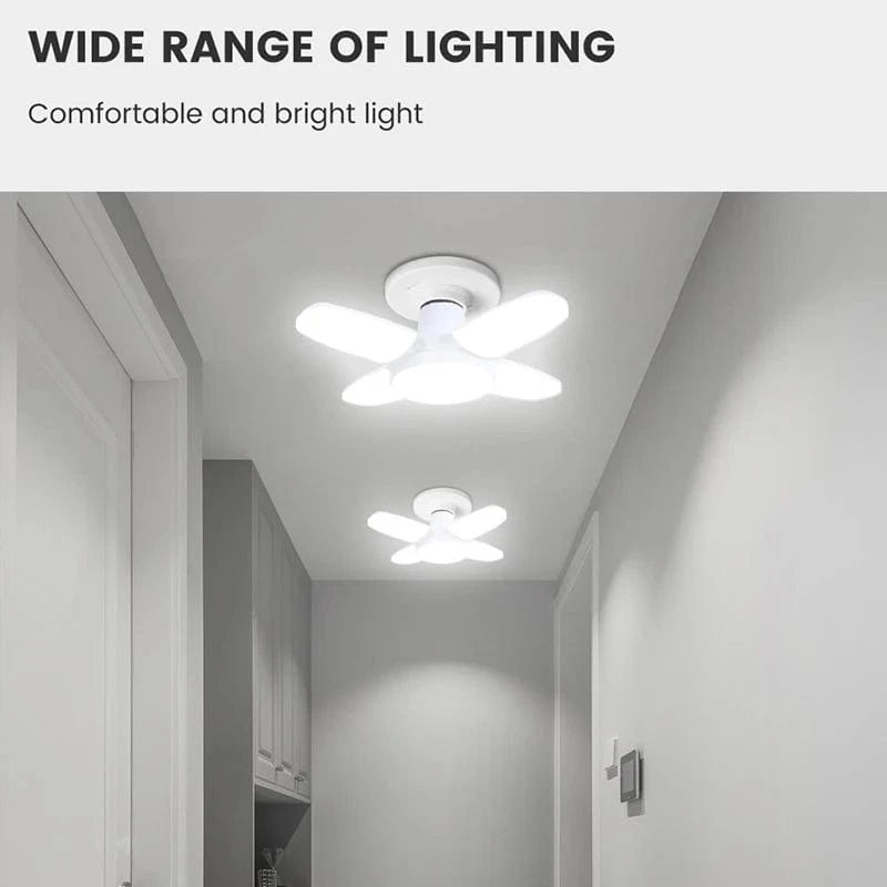 Verthara Foldable 28W LED Light Bulb with E27 Base – Adjustable Fan Lamp for Home and Garage Lighting, 6500K Bright White