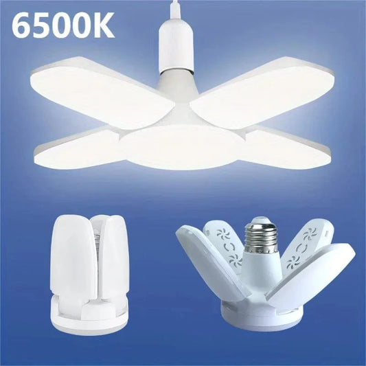 Verthara Foldable 28W LED Light Bulb with E27 Base – Adjustable Fan Lamp for Home and Garage Lighting, 6500K Bright White