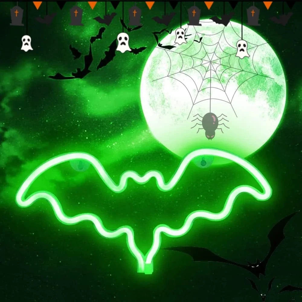 Verthara Halloween LED Neon Sign – Spooky USB or Battery Powered Decorative Night Light for Parties and Events Bat Green