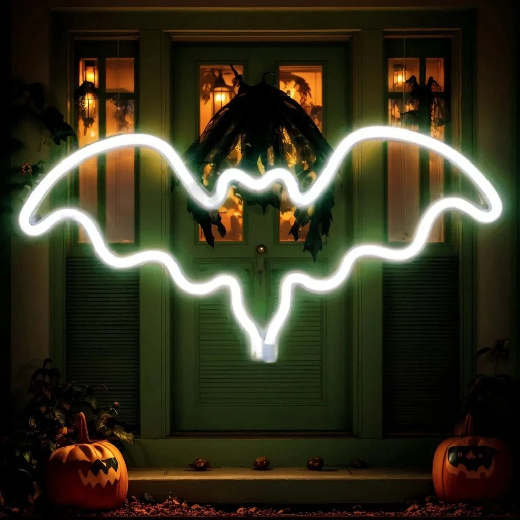 Verthara Halloween LED Neon Sign – Spooky USB or Battery Powered Decorative Night Light for Parties and Events Bat White