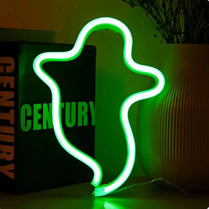 Verthara Halloween LED Neon Sign – Spooky USB or Battery Powered Decorative Night Light for Parties and Events Ghost Green