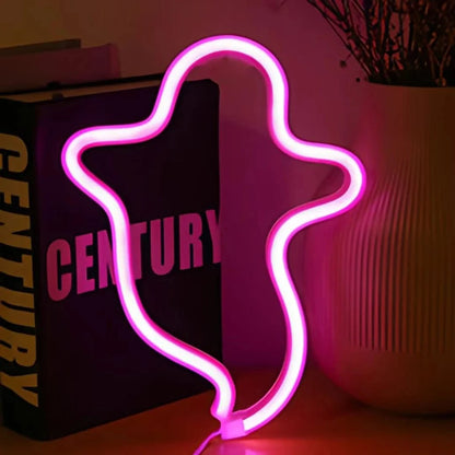 Verthara Halloween LED Neon Sign – Spooky USB or Battery Powered Decorative Night Light for Parties and Events Ghost Pink